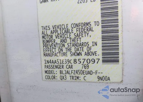 2009 Nissan Maxima 3.5 Sv from USA, damaged, VIN 1N4AA51E39C857097